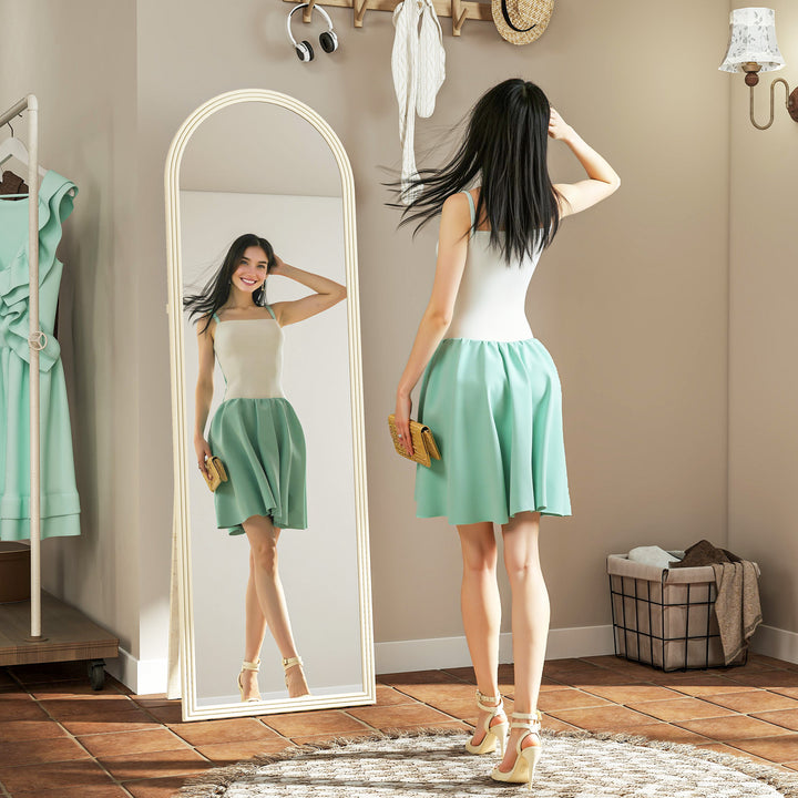 HOMCOM 64" x 21" Full Length Mirror, Free Standing, Leaning or Wall, Arched Full Body Mirror with Faux Stone Frame, Beige