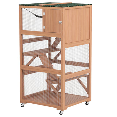 PawHut 34" L Catio Outdoor Cat Enclosure on Wheels with Hammock Multiple Platforms Resting Condo Ramps, for 1-3 Cats, Orange