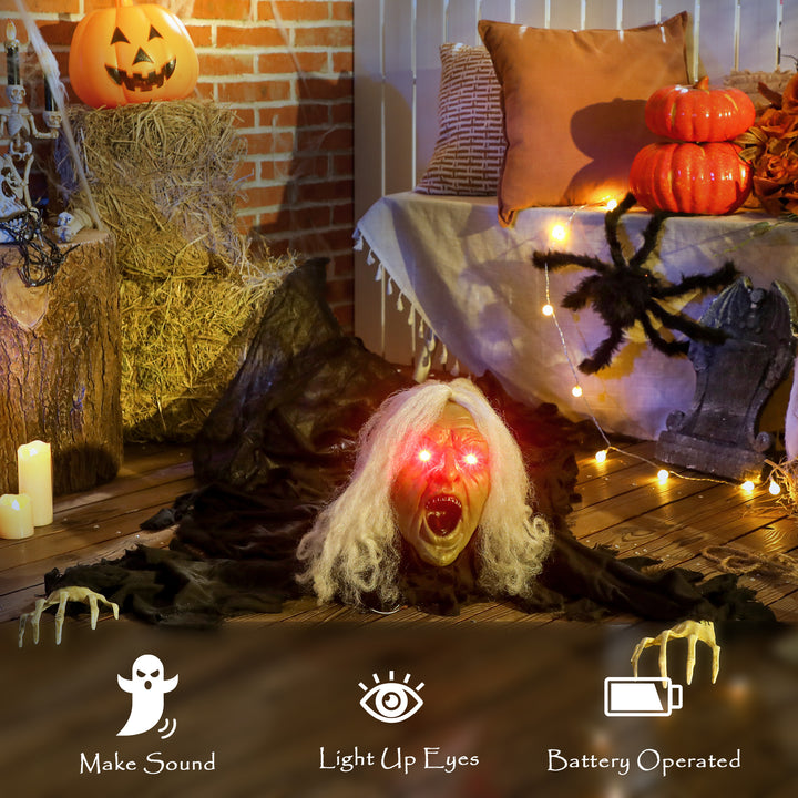 Outsunny 72" Life Size Halloween Animated Crawling Zombie with Glowing LED Eyes, Battery Operated, Indoor Outdoor Party Props