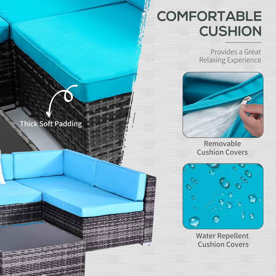 Outsunny 7 Pieces Outdoor Rattan Furniture Set, Patio Wicker Sectional Conversation Sofa Set w/ Cushions & Coffee Table