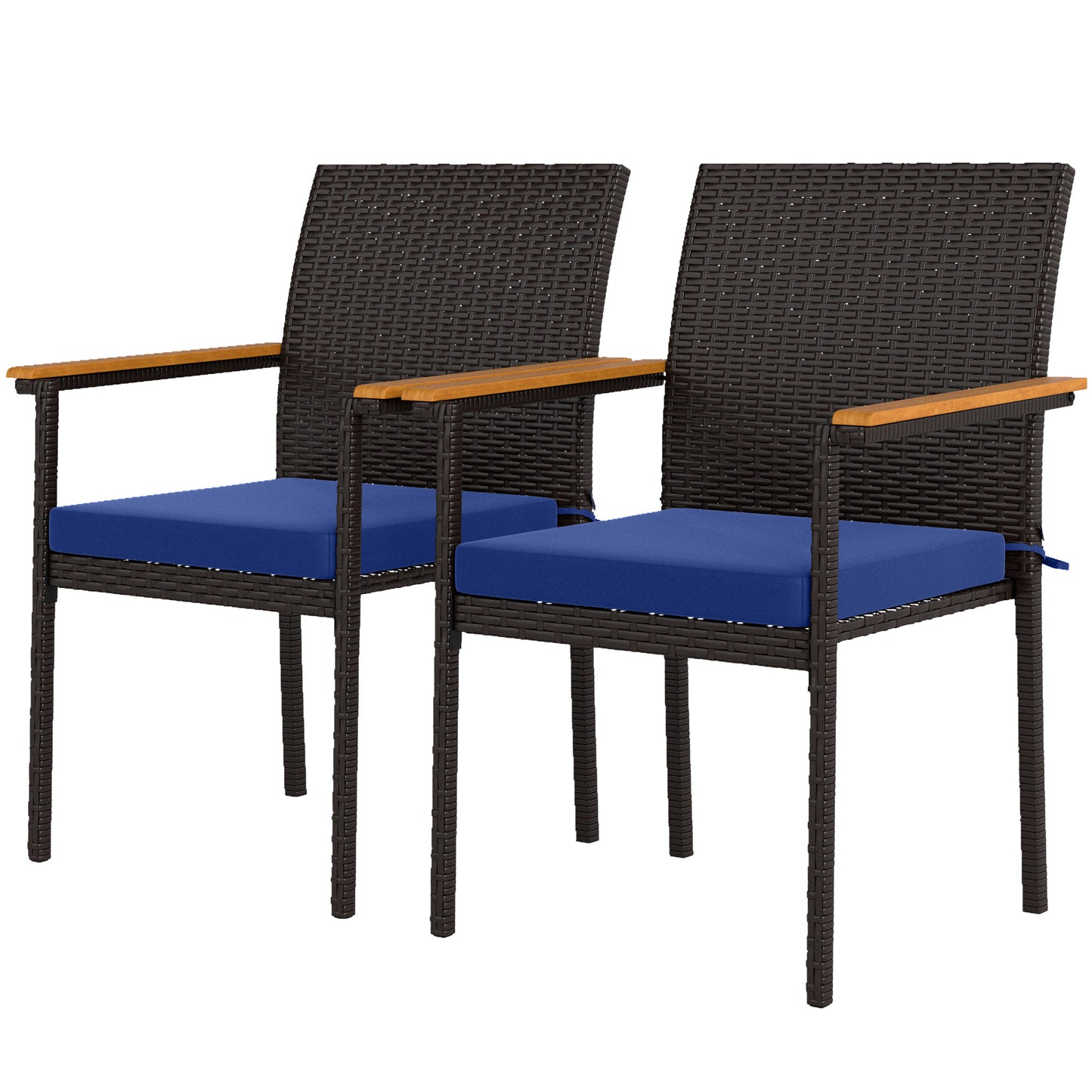 Outsunny Stackable Wicker Patio Chairs Set of 2 with Removable Cushion, Armrest for Garden, Porch, Yard, Cream White