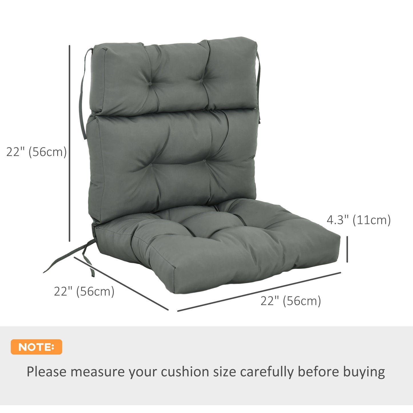 Outsunny Outdoor Patio Chair Seat/Back Chair Cushion Replacement, Tufted Pillow with Thick Filling and String Ties, Light Green
