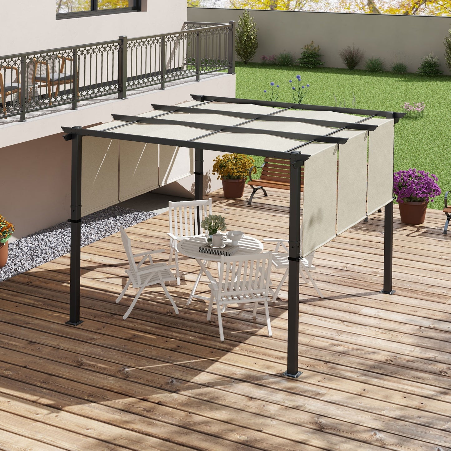 Outsunny 10' x 10' Metal Pergola, Outdoor Pergola with Retractable Canopy, for Garden, Patio, Backyard, Deck