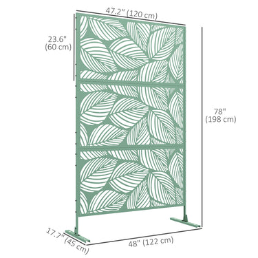 Outsunny 6.5FT Decorative Outdoor Divider, Metal Privacy Screen with Stand, Leaf Style, Light Green