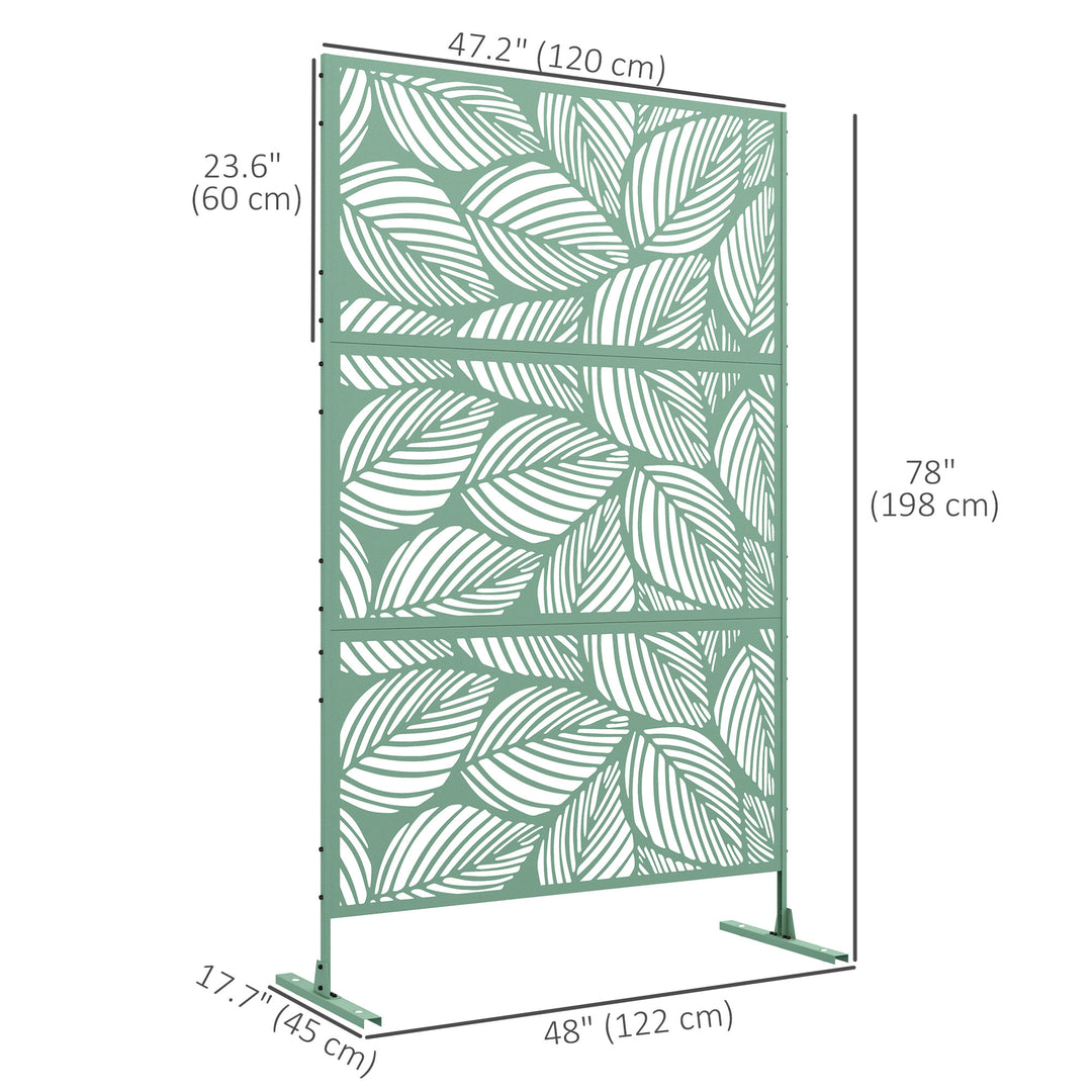 Outsunny 6.5FT Decorative Outdoor Divider, Metal Privacy Screen with Stand, Leaf Style, Light Green
