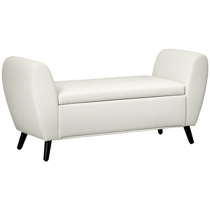 HOMCOM Upholstered Storage Bench with Arms, Modern Ottoman Bench for Bedroom, Entryway, and Living Room, Cream White
