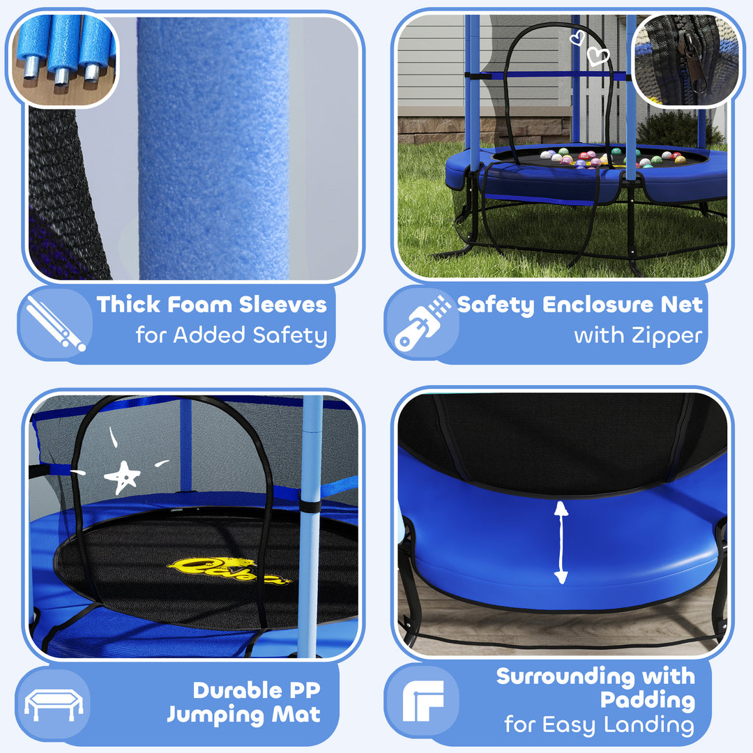 Qaba Kids Trampoline with Safety Enclosure Net and Safety Pad, Indoor Outdoor for Age 3-10 Years Old, Multi-coloured
