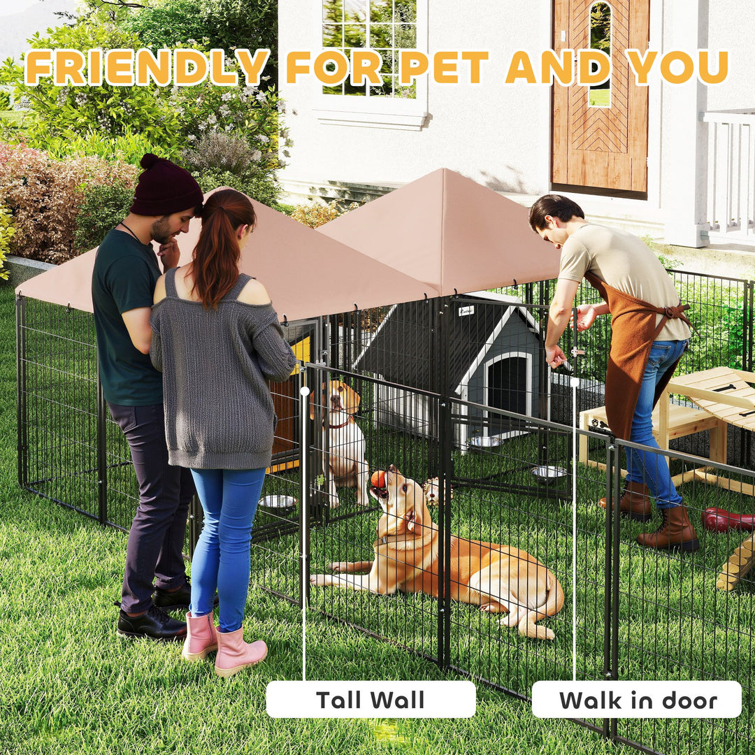 PawHut Large Outdoor Dog Kennel with 2 Rooms, Rotating & Adjustable Height Bowls, 13.5' x 9.4' x 5.1'