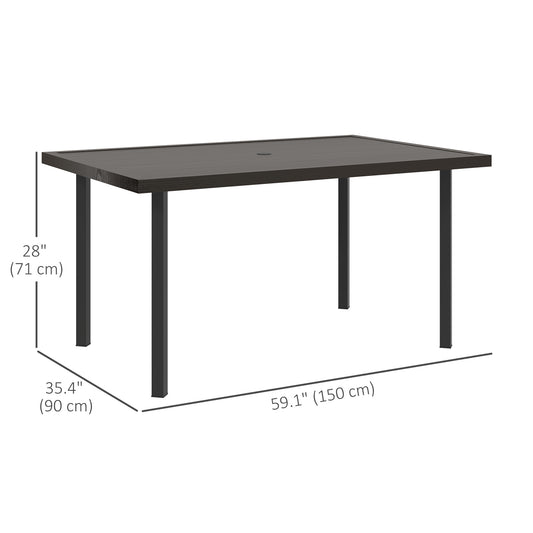 Outsunny Outdoor Patio Dining Table with 2.1" Umbrella Hole, Steel Outdoor Patio Table for 6, Dark Brown