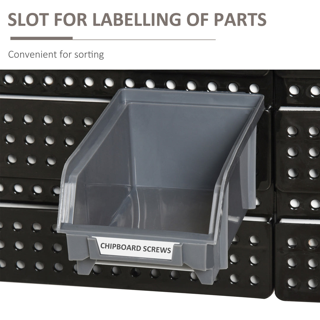 DURHAND Wall Mounted Storage Bin Rack Tool Organizer with 30 Bins, Pegboard for Garage Workshops Red