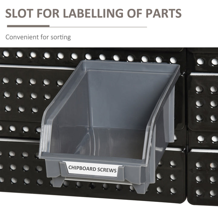 DURHAND Wall Mounted Storage Bin Rack Tool Organizer with 30 Bins, Pegboard for Garage Workshops Red