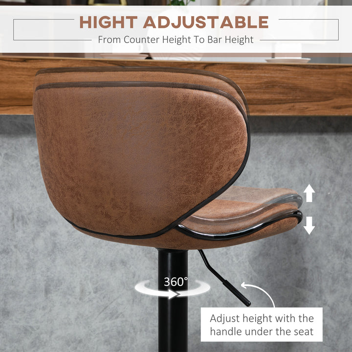 HOMCOM Vintage Set of 2 Microfiber Cloth Adjustable Bar Height Stools with Swivel Seat, Brown