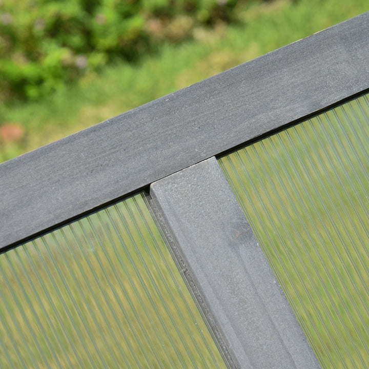 Outsunny 39" x 26" x 16" Wooden Cold Frame with Openable and Tilted Top Cover, Small Polycarbonate Planter Box for Flowers, Vegetables, Plants, Brown