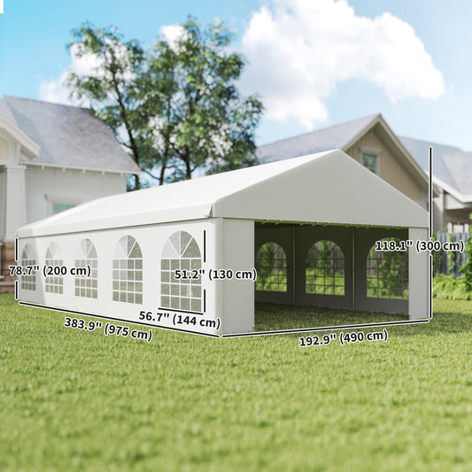Outsunny 32'x16' Large Patio Gazebo, Steel Party Event Wedding Tent Canopy Carport Garage W/ 4 Removable Sidewalls for Outdoor Parking, White