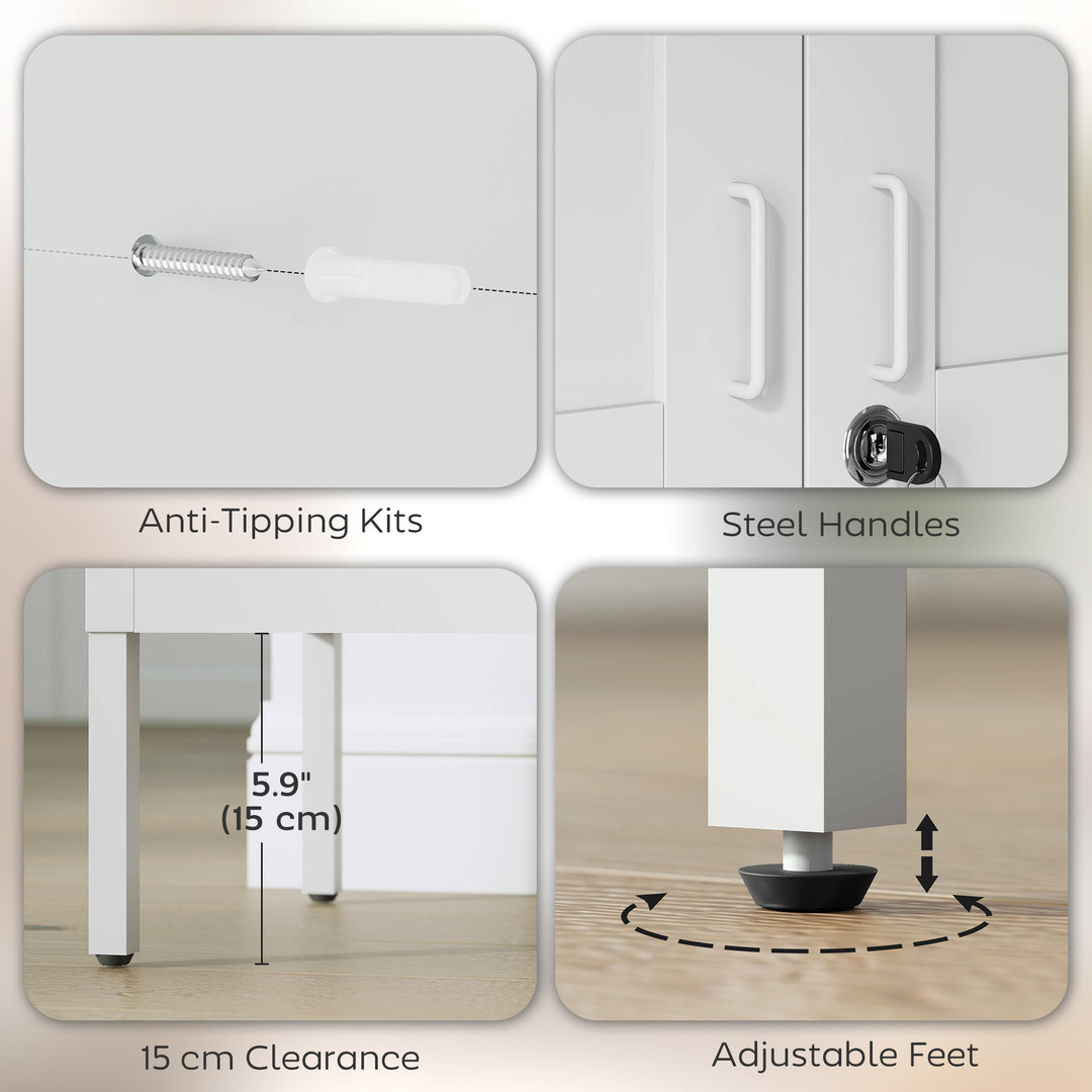 HOMCOM Office Storage Cabinet, Lockable Filing Cabinet with 3 Adjustable Shelves and 2 Doors for Home Office, Garage, White