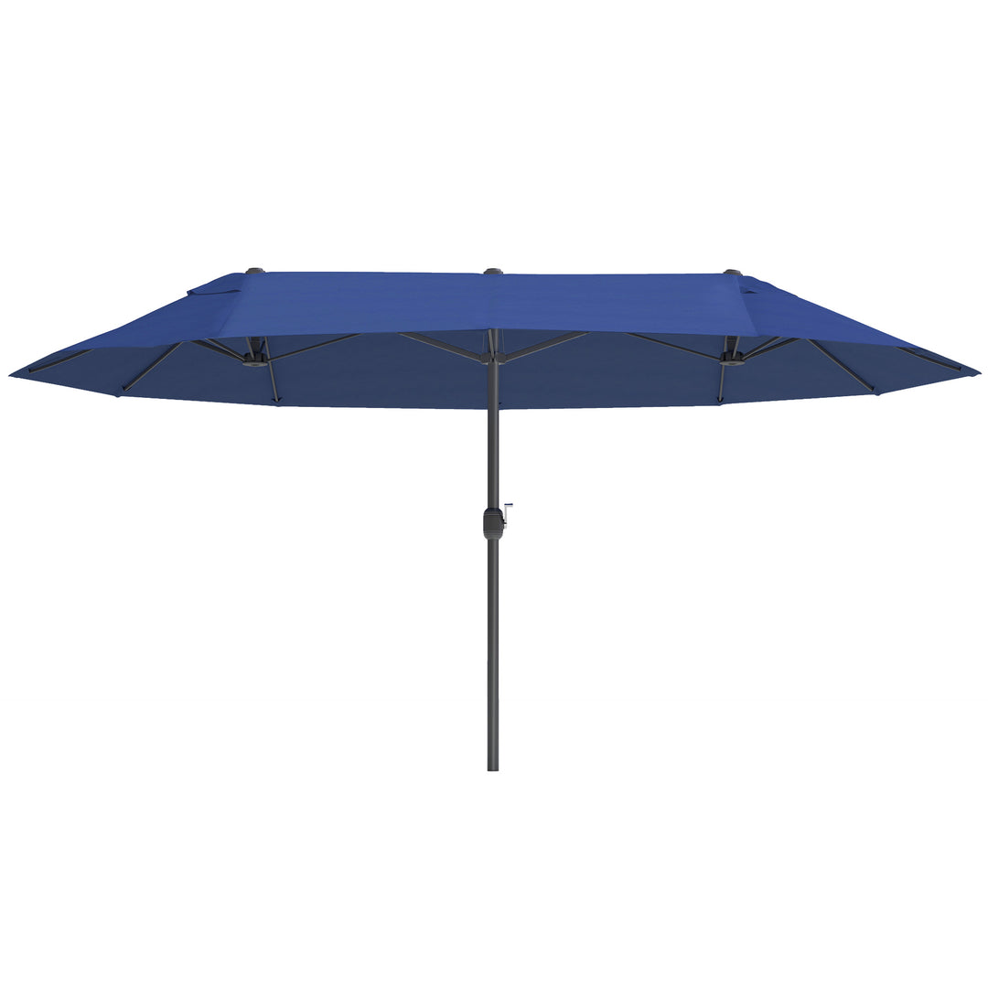 Outsunny 15ft Double-sided Patio Umbrella with Twin Canopy, Extra Large Outdoor Parasol with Crank for Pool, Deck, Market, Blue