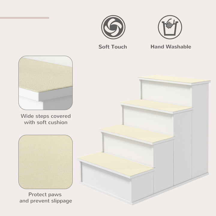 PawHut 4 Levels Wooden Dog Steps Pet Stairs for High Bed, Cat Ladder for Bed Couch with Non-Slip Carpet, Dark Coffee