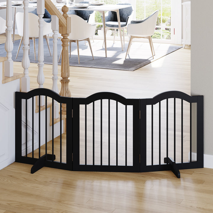 PawHut 24"H Foldable Dog Gate, 3 Panels Freestanding Pet Gate Barriers Indoor with Support Feet, Puppy Fence for Small Dogs, Black