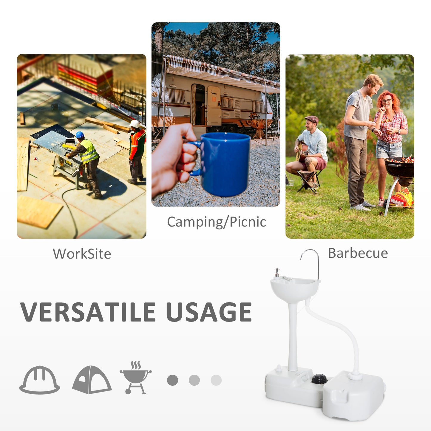 kleankin Portable Camping Sink Hand Wash Station with 17L Water Tank, Soap Dispenser and Towel Holder, for Outdoor Events