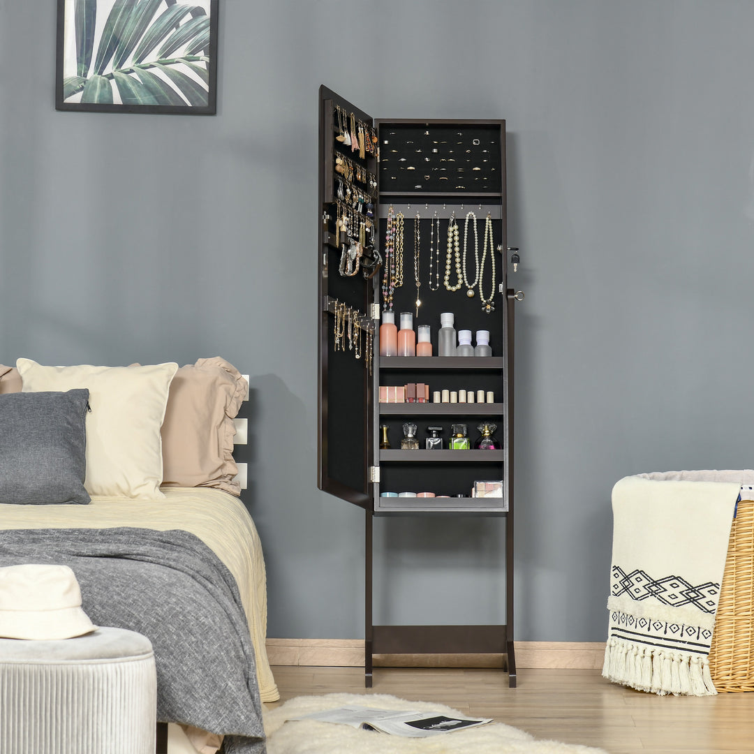 HOMCOM Mirror Jewelry Cabinet Armoire, Lockable Jewelry Organizer with Full-Length Mirror, 3 Angle Adjustable, Grey