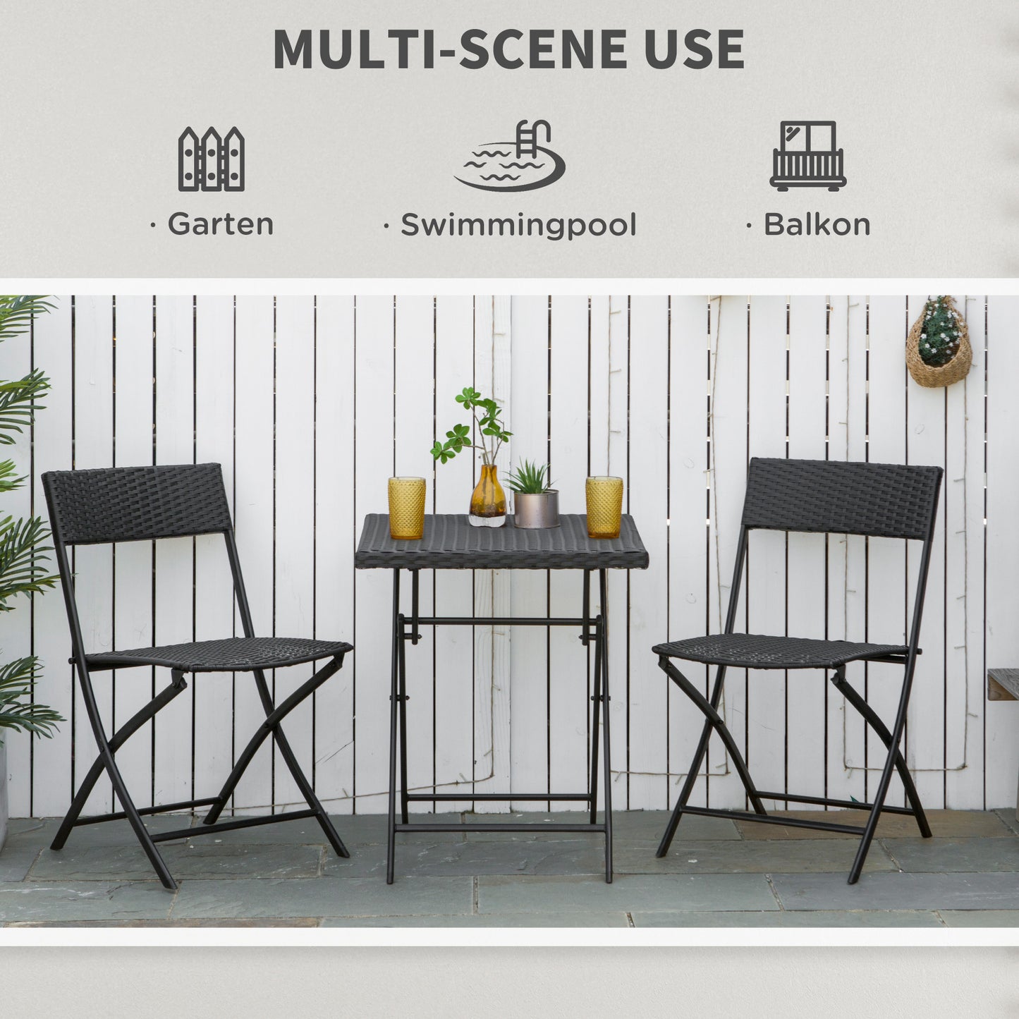 Outsunny 3-Piece Outdoor Folding Rattan Bistro Set, Mixed Brown
