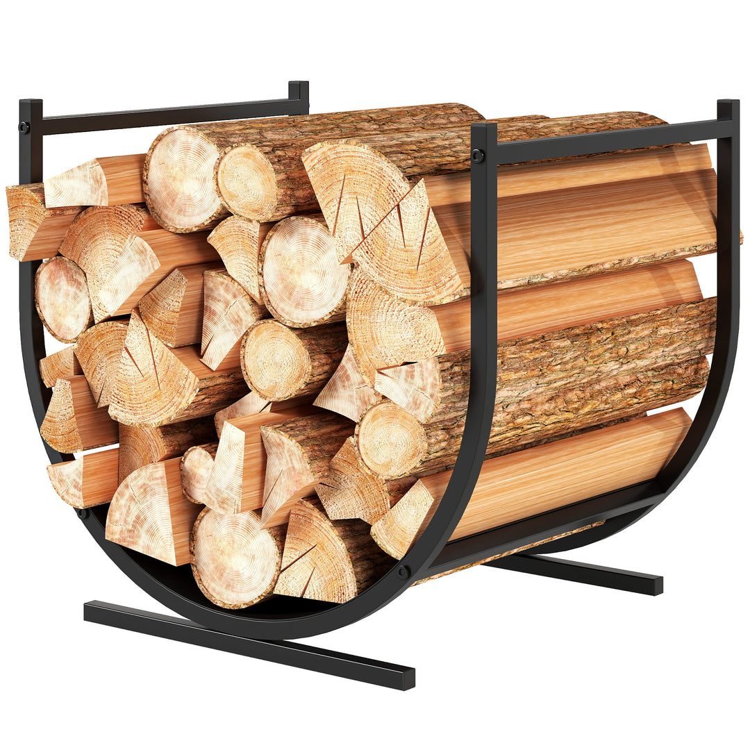 Outsunny Firewood Rack Outdoor, 17 Inch Heavy Duty Log Holder for Indoor Fireplace Storage, Outdoor Curved Fire Wood Organizer