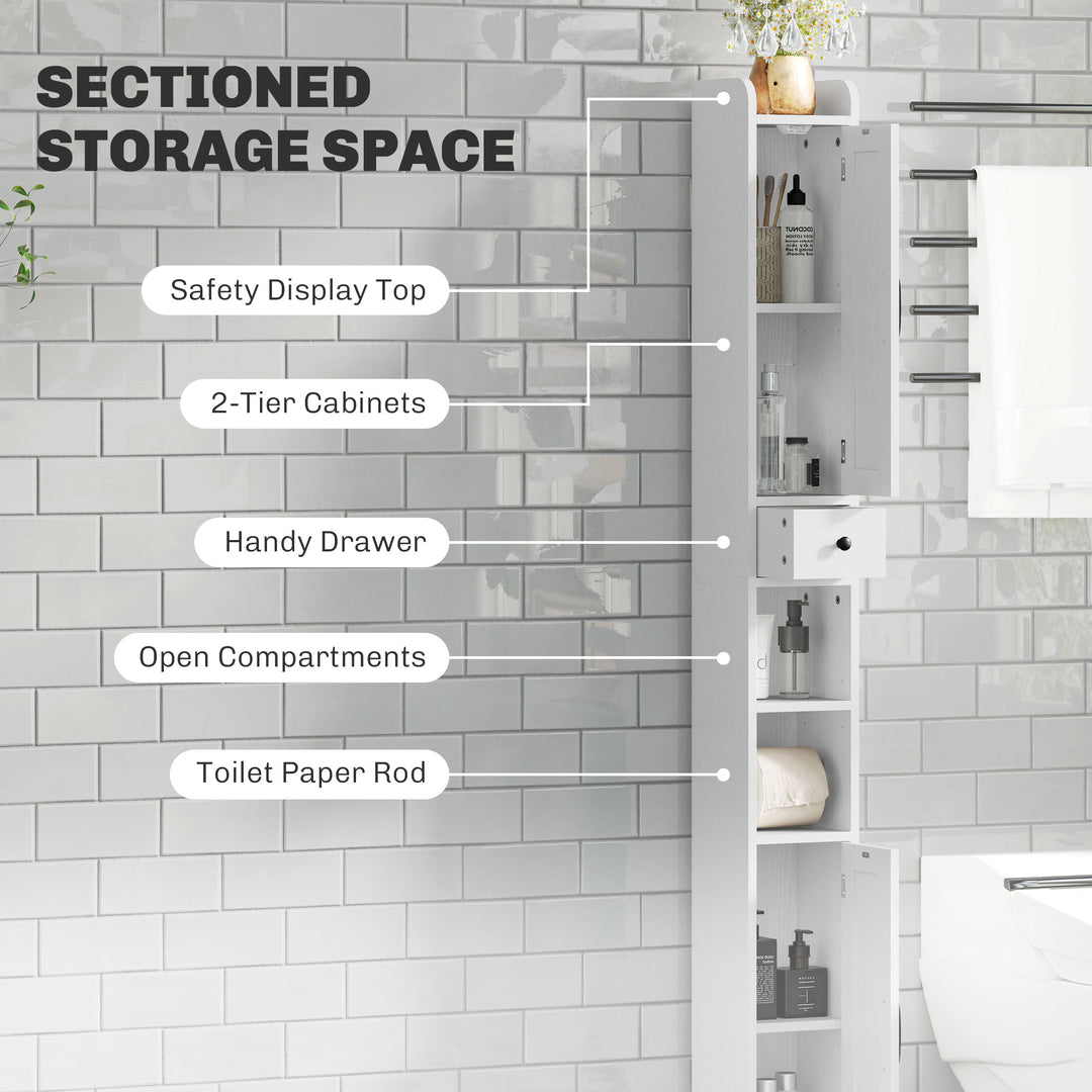 HOMCOM Narrow Bathroom Cabinet, Tall Bathroom Storage Cabinet with Barn Doors, Drawer and Adjustable Shelves, Brown Wood Grain