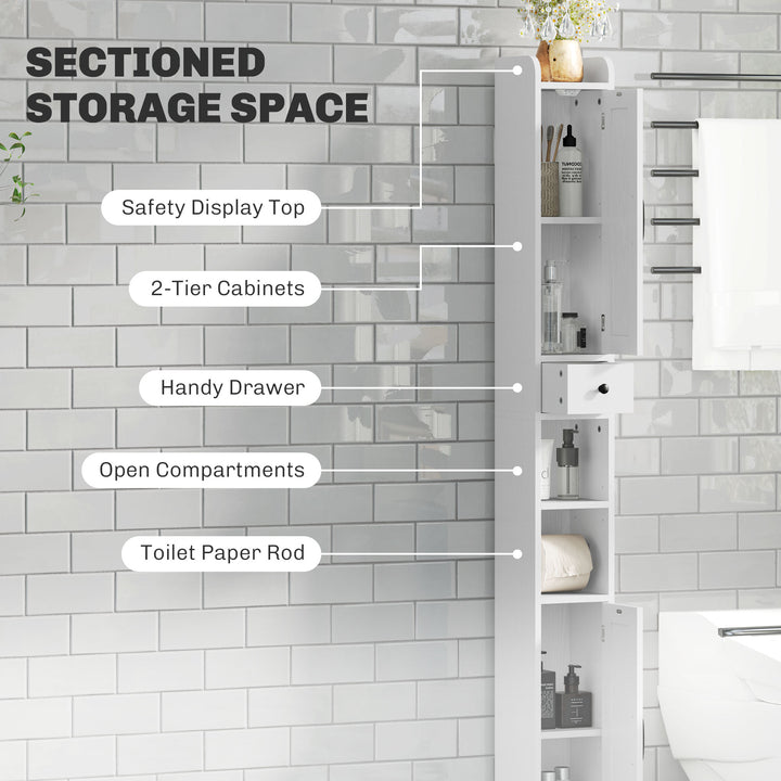 HOMCOM Narrow Bathroom Cabinet, Tall Bathroom Storage Cabinet with Barn Doors, Drawer and Adjustable Shelves, Brown Wood Grain