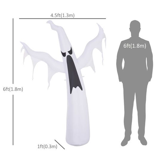 HOMCOM 6FT Tall Halloween Inflatable White Ghost, Outdoor Blow Up Yard Decoration with LED Lights for Garden, Lawn, Party, Holiday