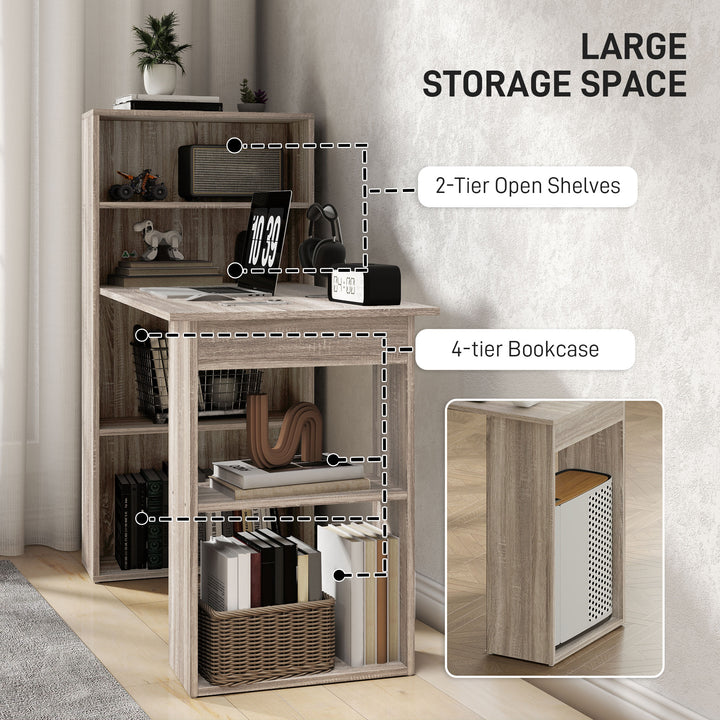 HOMCOM Modern Computer Desk with Storage Shelves, 47" Writing Table Workstation with Bookshelf for Home Office, Black