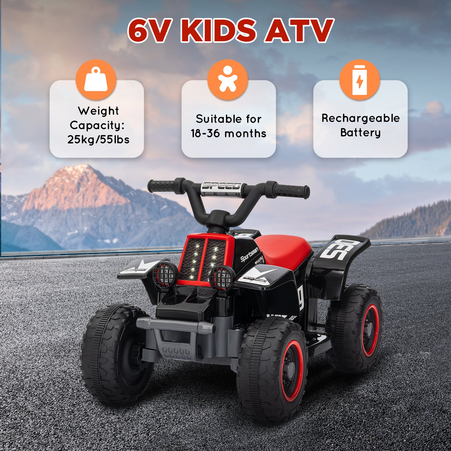 Qaba 6V Kids ATV Quad, 4 Wheeler Battery Powered Electric Ride on Car w/ Lights, Forward Backward, White