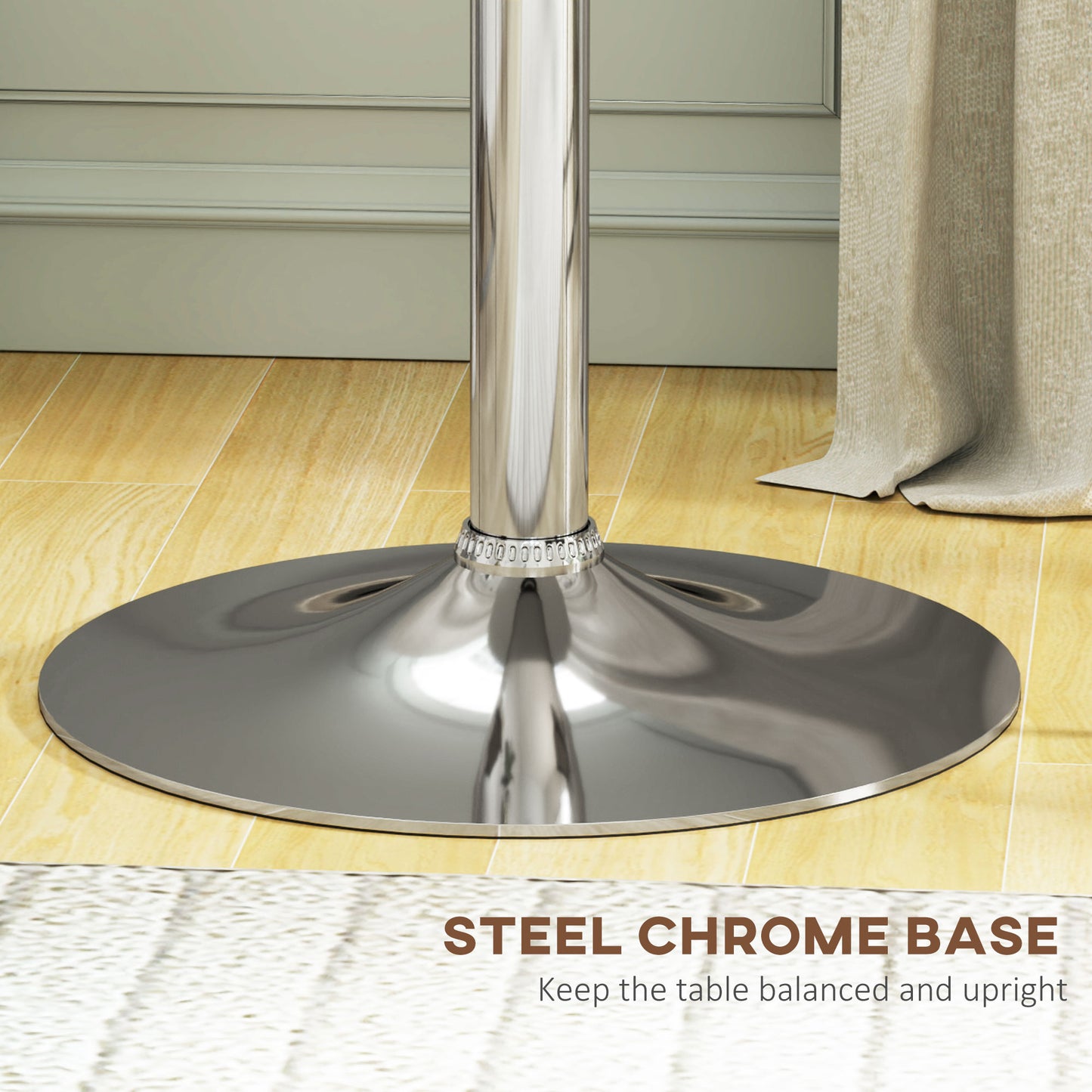 HOMCOM Modern Round Bar Table Adjustment Height Home Pub Bistro Desk Faux Leather Covered Wooden Top Chrome Base White