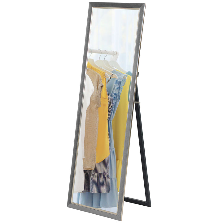 HOMCOM Floor Standing Mirror, Full Body Mirror, Free Standing, Leaning or Wall Mirror with Frame for Bedroom, Silver