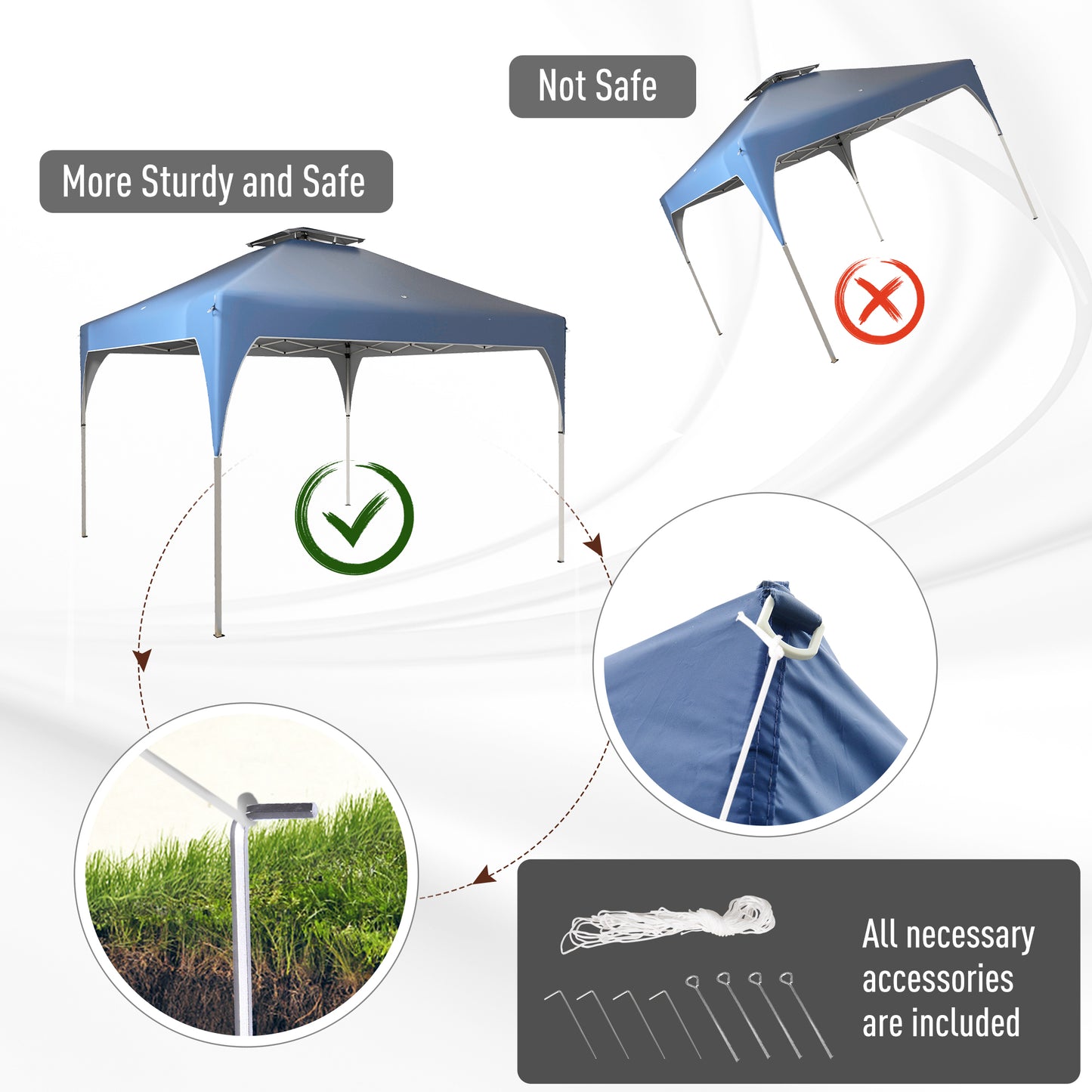 Outsunny 10'x10' Pop Up Canopy, Easy Set Up Party Tent with 2 Tier Vented Roof and Carrying Bag for Outdoor, Garden, Camping, Blue