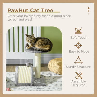 PawHut 17" Cat Scratching Tree Kitty House Kitten Activity Centre Pet Bed Post Furniture with Hanging Toy (Grey)