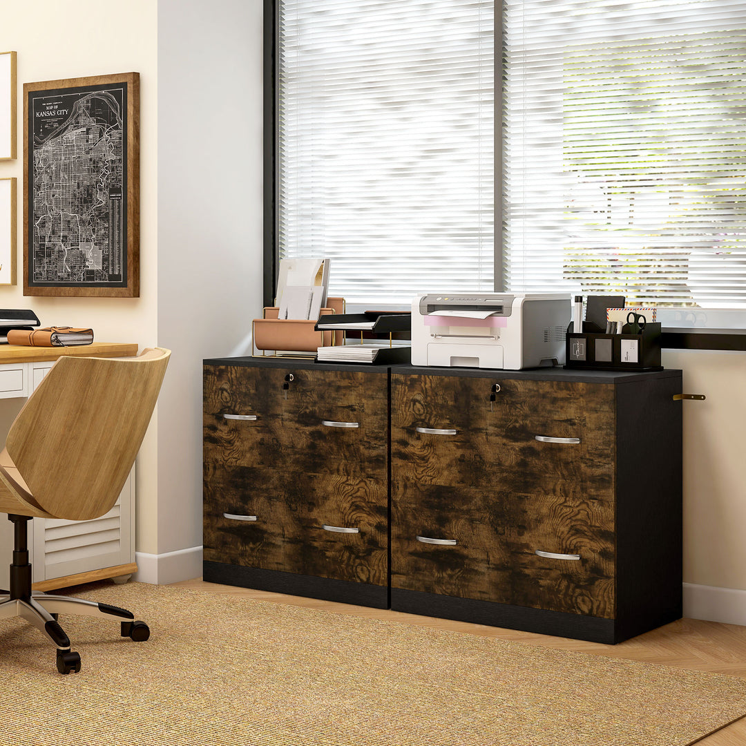 Vinsetto 2 Drawer File Cabinet with Lock, Office Filing Cabinet, Hanging Bar for Letter Size, Home Office, Grey