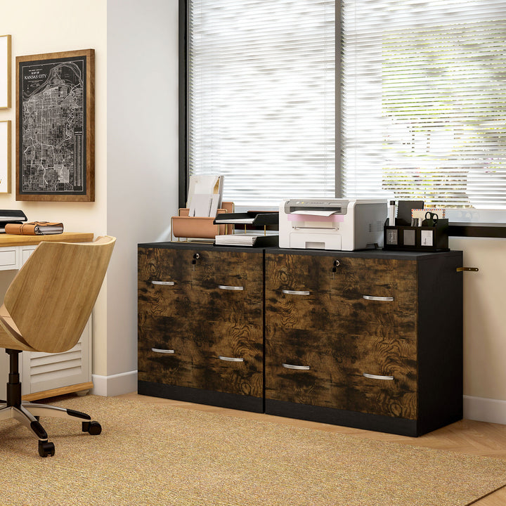 Vinsetto 2 Drawer File Cabinet with Lock, Office Filing Cabinet, Hanging Bar for Letter Size, Home Office, Grey