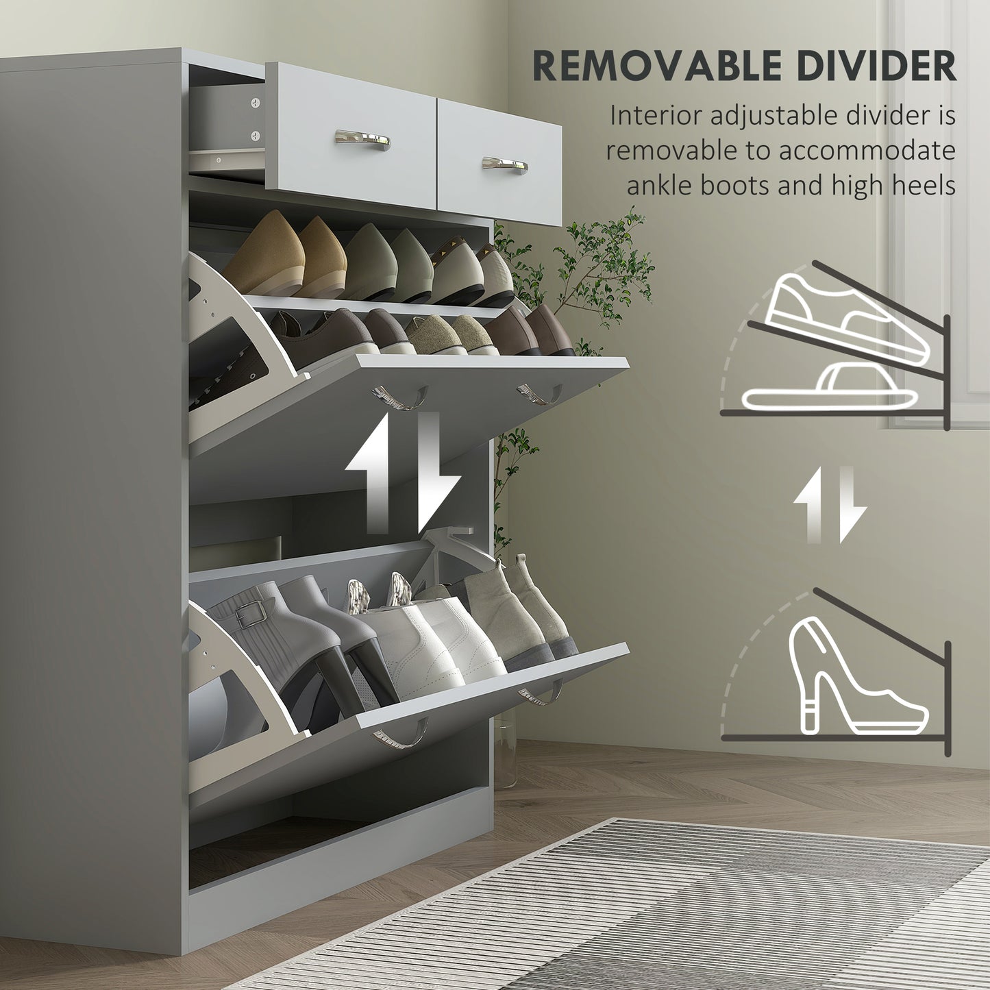 HOMCOM Narrow Shoe Storage with 2 Flip Drawers and Adjustable Shelves Shoe Cabinet Organizer for 12 Pairs of Shoes, White