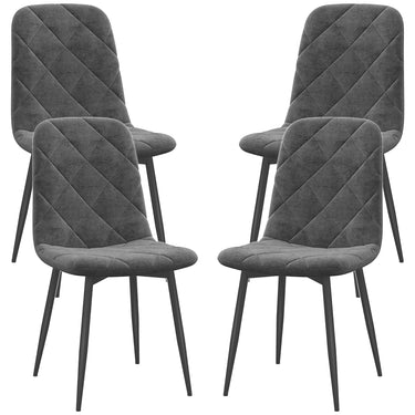 HOMCOM Dining Chairs Set of 4, Upholstered Dining Room Chairs with Steel Legs, Modern Kitchen Chair for Dining Room, Grey