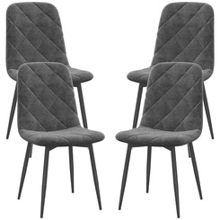 HOMCOM Dining Chairs Set of 4, Upholstered Dining Room Chairs with Steel Legs, Modern Kitchen Chair for Dining Room, Grey