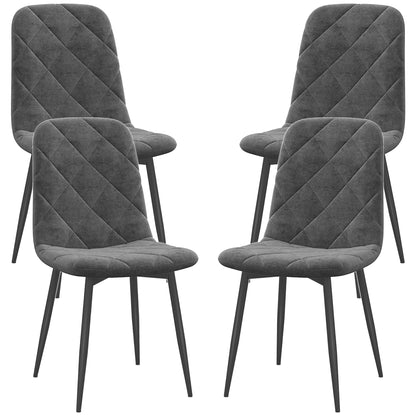 HOMCOM Dining Chairs Set of 4, Upholstered Dining Room Chairs with Steel Legs, Modern Kitchen Chair for Dining Room, Grey