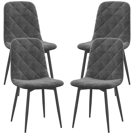 HOMCOM Dining Chairs Set of 4, Upholstered Dining Room Chairs with Steel Legs, Modern Kitchen Chair for Dining Room, Grey