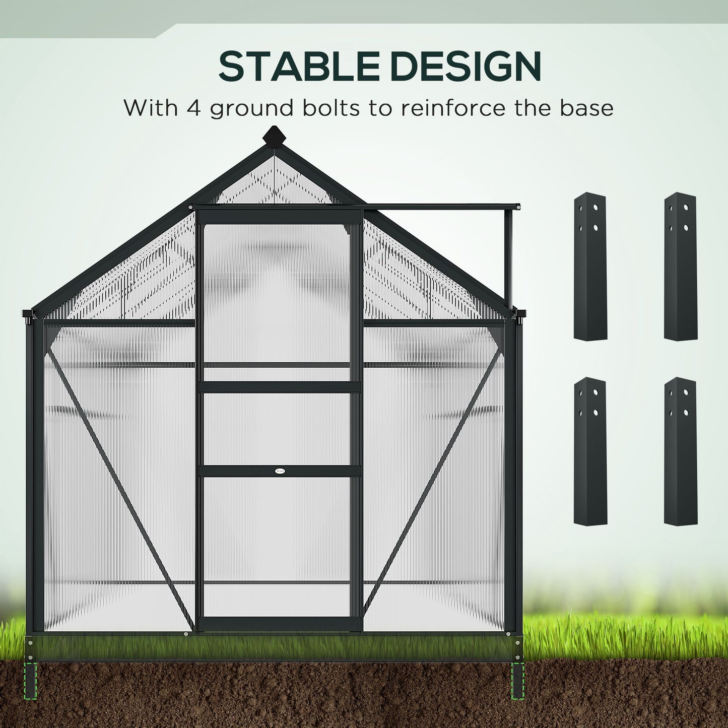 Outsunny 6' x 10' x 6.6' Polycarbonate Greenhouse, Walk-In Green House Kit Garden, Plants Grow, Galvanized Sheet Aluminum Frame with Rain Gutter, Vents and Sliding Door, Green
