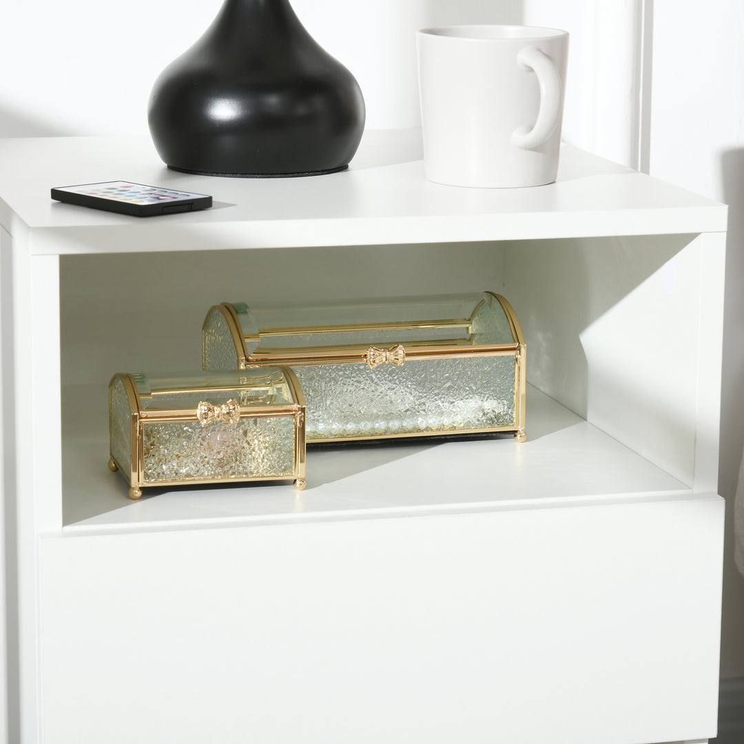 HOMCOM LED Nightstand, Bedside Table with LED Lights, Drawer, 2 Shelves, Remote, Side Table for Living Room, Bedroom