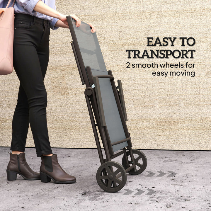 Outsunny Outdoor Lounge Chair, 5-Level Adjustable Folding Chaise Chair with 2 Wheels for Backyard, Beach, Poolside, Grey