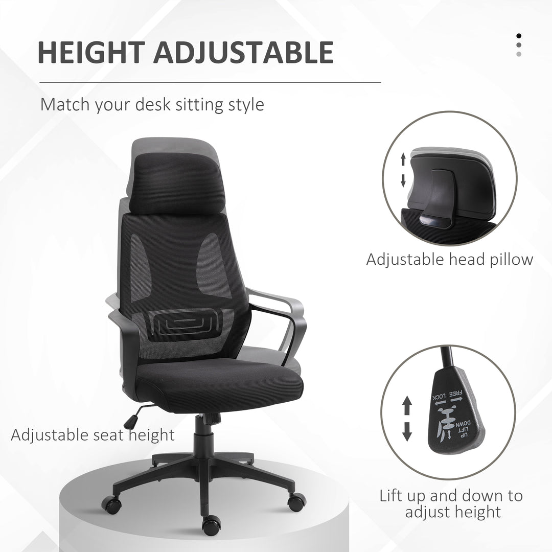Vinsetto Mesh Office Chair with Up&Down Headrest, Ergonomic Computer Desk Chair with Adjustable Tilt Angle, Height Adjustable Swivel Seat with Lumbar Support for Home Office, Black