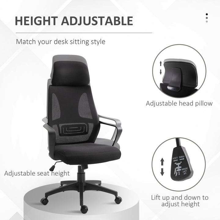 Vinsetto Mesh Office Chair with Up&Down Headrest, Ergonomic Computer Desk Chair with Adjustable Tilt Angle, Height Adjustable Swivel Seat with Lumbar Support for Home Office, Black
