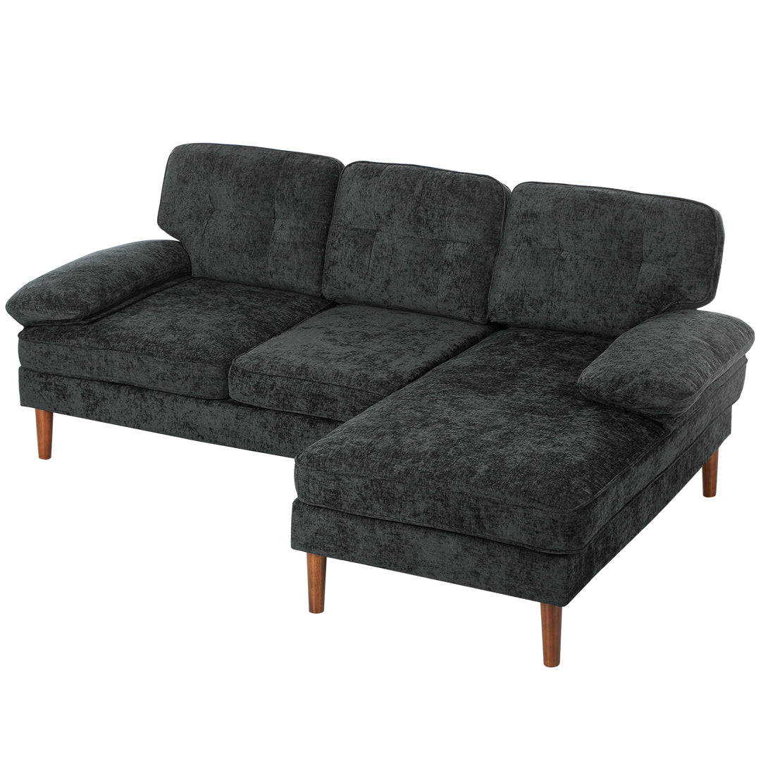 HOMCOM Modern Corner Couch with Right Chaise Lounge, Tufted 3-Seater Sofa with Wooden Legs for Living Room, Black