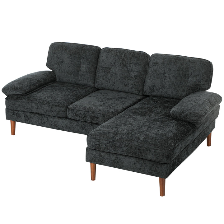 HOMCOM Modern Corner Couch with Right Chaise Lounge, Tufted 3-Seater Sofa with Wooden Legs for Living Room, Black