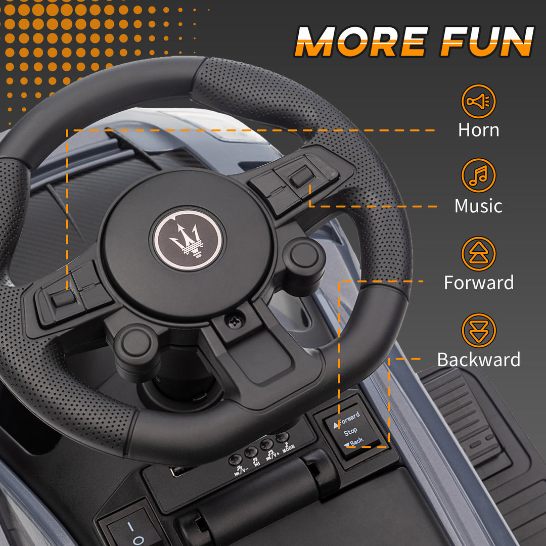 Qaba 6V Maserati GT2 Licensed Electric Car for Kids, Ride on Car with Under Seat Storage, LED Headlights Music, Blue